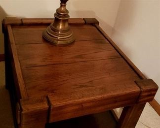 One of a pair of solid pine end tables