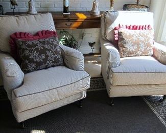 NICE PAIR OF LEE FURNITURE CHAIRS, DOWN CUSHIONS AND GREAT FABRIC.