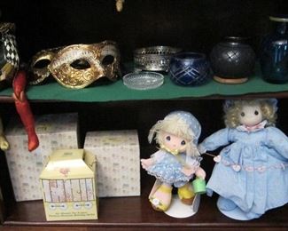 POTTERY, MASK AND PRECIOUS MOMENTS IN THE BOX