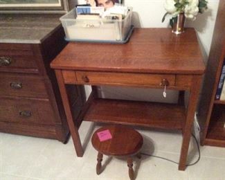 Small desk or vanity, antique oak