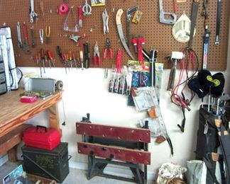 more tools, folding workbench, golf clubs, and accessories