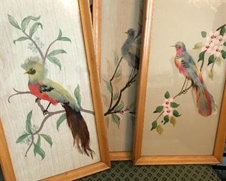 Embroidery and feather bird pics