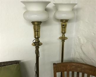 Pair of old brass standing lamps