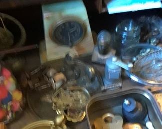 Many collectibles, 19th c. Locks, candlestick, art deco clock, casters, and much more
