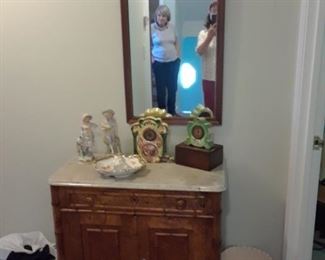 Marble top chest; mirror