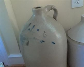 Stoneware jug with blue decoration