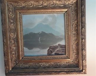 Oil on canvas, 19th c. Lake scene