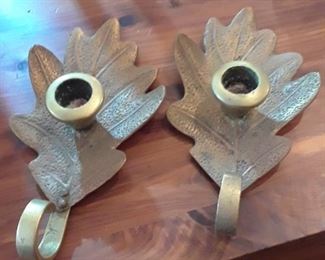 Brass leaf candle holders