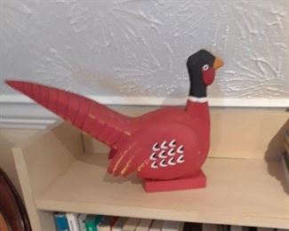 More books and hand-made turkey; bookshelf