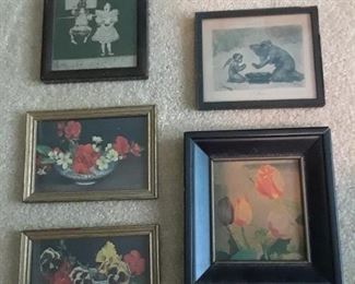 Selection of small framed prints, all vintage