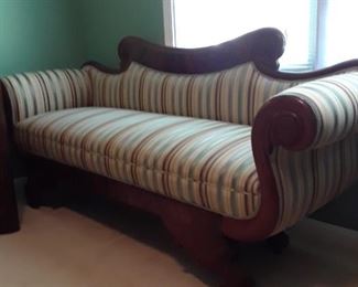 Federal  sofa, mahogany, freshly upholstered in striped silk fabric