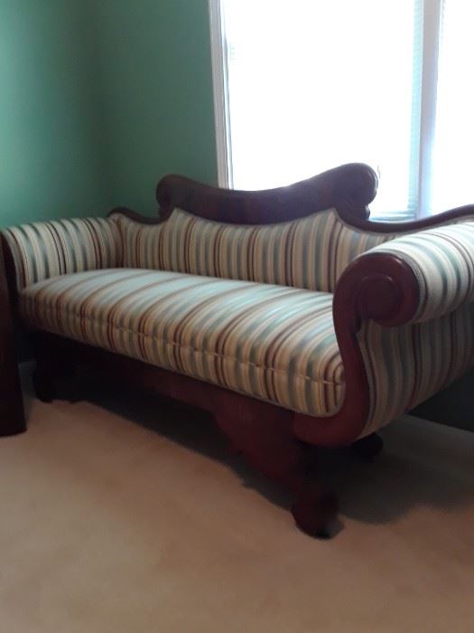 Federal  sofa, mahogany, freshly upholstered in striped silk fabric