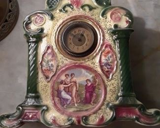 Close-up of one of the clocks, possibly Ansonia