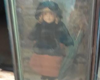  Large antique lithograph of a child