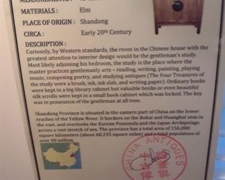 Cert of Authenticity for Shandong chest