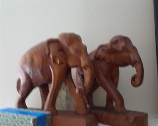 Pair of carved elephants