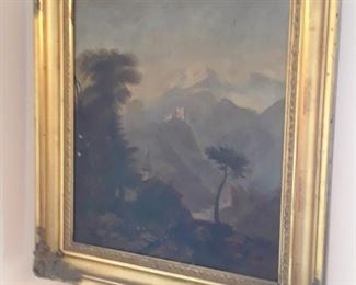 Mountain scene, oil on canvas