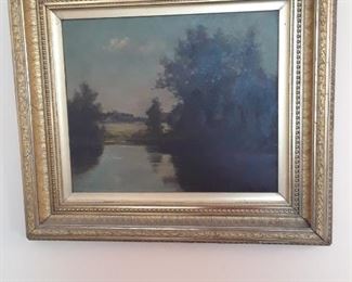 Oil on canvas, river landscape
