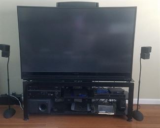 Toshiba 65" DLP tv, metal and glass TV stand, Bose speakers
