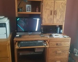 Solid oak office desk with detachable upper cabinet