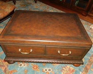 Two drawer leather storage trunk - coffee table 