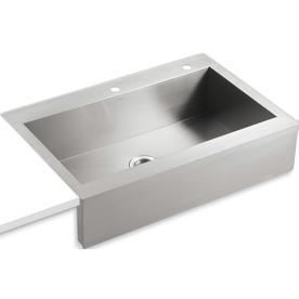 KOHLER Vault 35.75-in x 24.3125-in Single-Basin Stainless Steel Standard (9-in Or Larger) Undermount Apron Front/Farmhouse 2-Hole Commercial/Residential Kitchen Sink