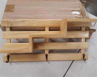 Natural Wood Shelf with 3 Hooks