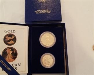One half and one ounce proof gold buillon coins