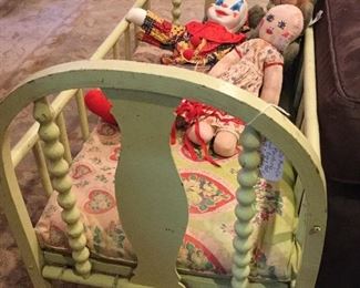 Antique Spool Baby Doll Bed with Original Wheels