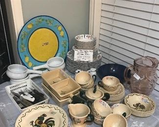 French Onion Soup Bowls, Pink Depression Pitcher, California Pottery Rooster, Paring Knives