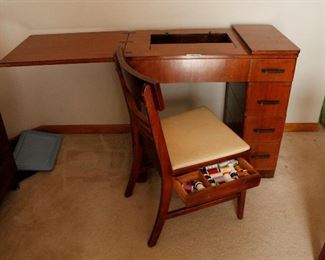 Sewing cabinet with chair