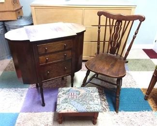 Wood Sewing Cabinet and Chair