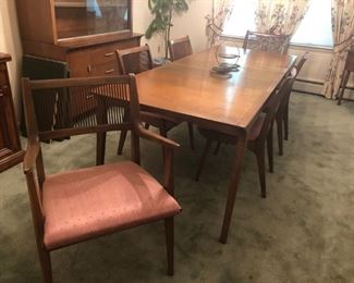 Mid Century Modern Dining Table w/ 2 Leaves & 6 Chairs - John O. Van Koert for Drexel's Profile Series