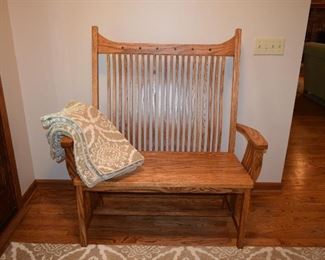 Wooden High Backed Bench, Throw