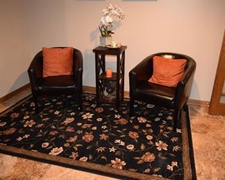 Leather Club Chairs, Pillows, Accent Table, Home Decor, Area Rug