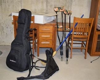 Guitar, Guitar Stand, Desks, Chairs, Crutches