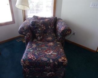 Benchmark armchair with ottoman (matching sofa).