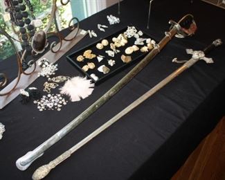Antique swords including: Naval Officers sword (Horstmann's Philadelphia) 