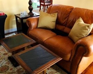 Italsofa saddle leather loveseat and matching recliner