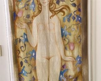 Watercolor on fabric (uncigned) in lucite case/frame