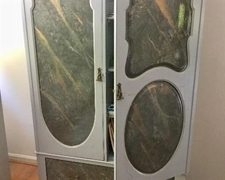Faux painted grey armoire