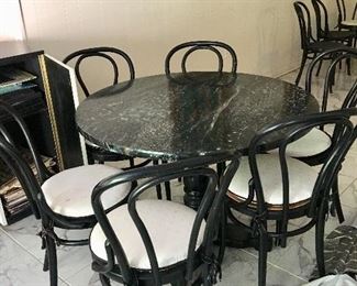 Faux painted pub table (six ice cream parlor chairs sold separately)