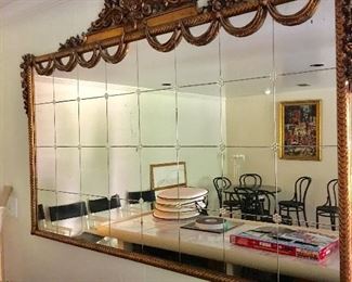 Large vintage mirror with inlaid rosettes/grid