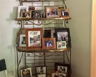 Vintage brass baker’s rack (three glass shelves)