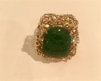 14kt, jade and diamond ring