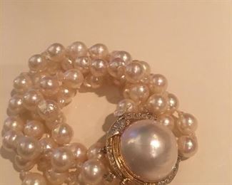 14kt mabe/fresh water pearl/diamond bracelet