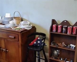 Buffet, Noritake dishes, flag, coke cans