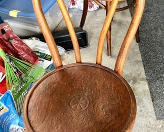Group of 4 Antique Bentwood Chairs, Embossed Seats