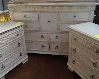 dresser with mirror, matching nightstands and bed frame