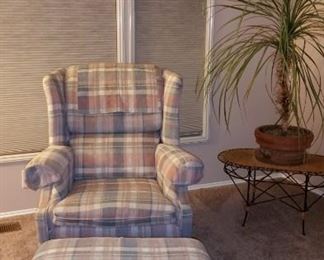 Wing back chair and ottoman, part of three pc set for $150.00
